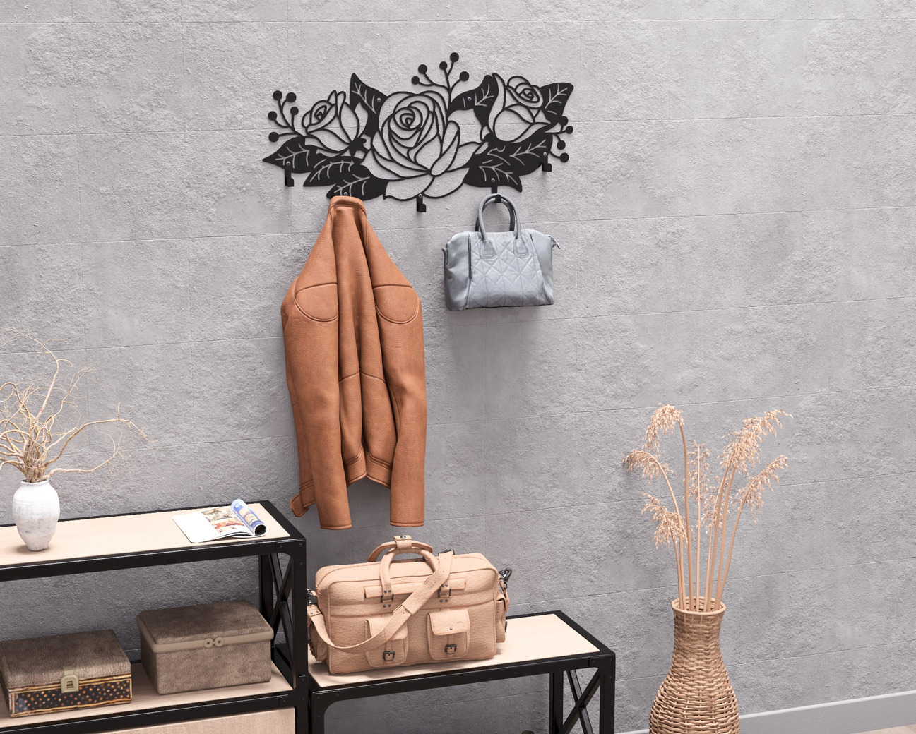 Roses Wall-Mounted Coat Rack. DXF, SVG files for plasma, laser cutting. Wall Mount Coat Rack. Фото 7