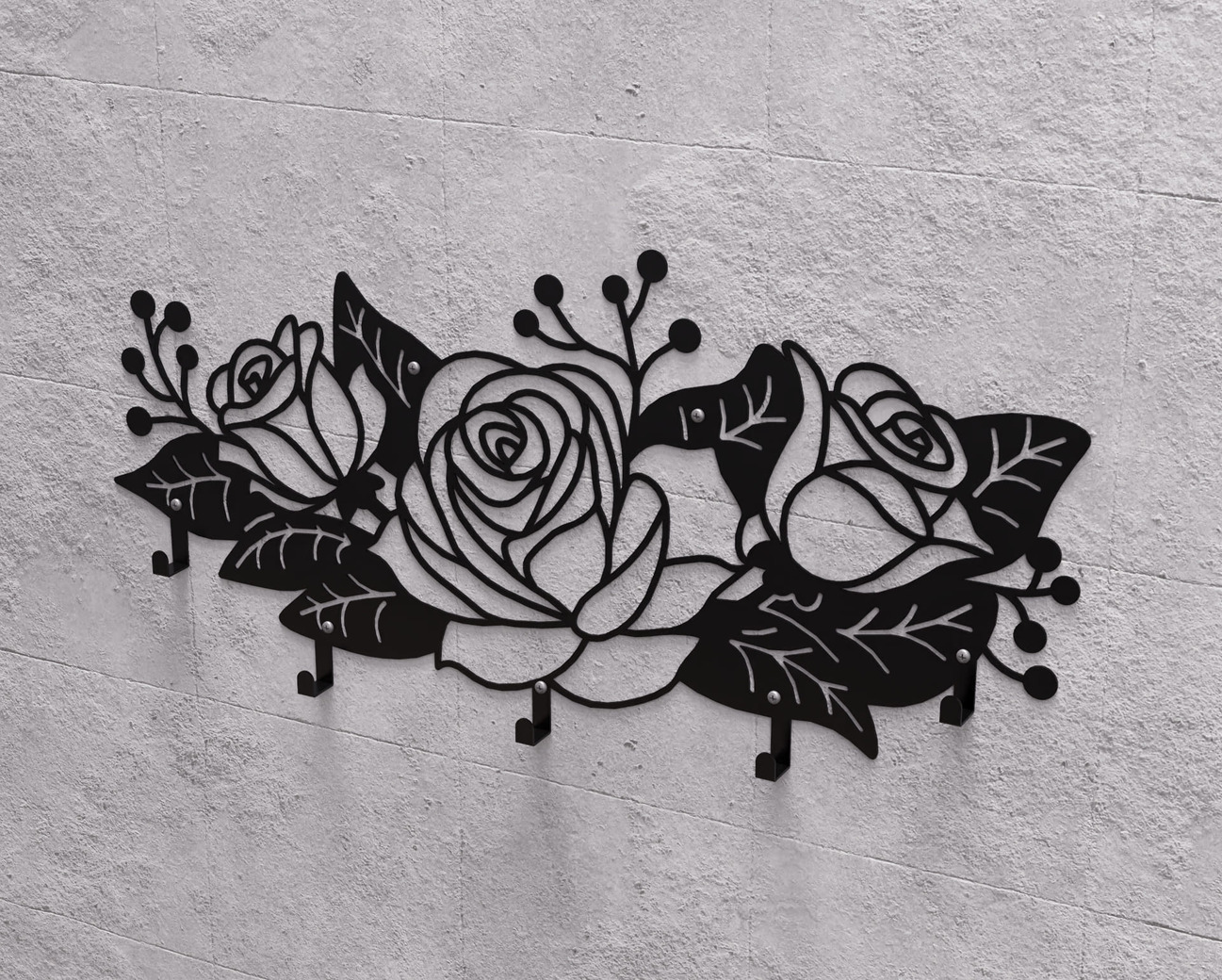 Roses Wall-Mounted Coat Rack. DXF, SVG files for plasma, laser cutting. Wall Mount Coat Rack. Фото 9