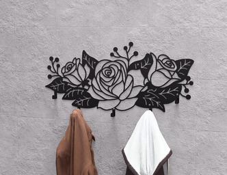 Roses Wall-Mounted Coat Rack. DXF, SVG files for plasma, laser cutting. Wall Mount Coat Rack