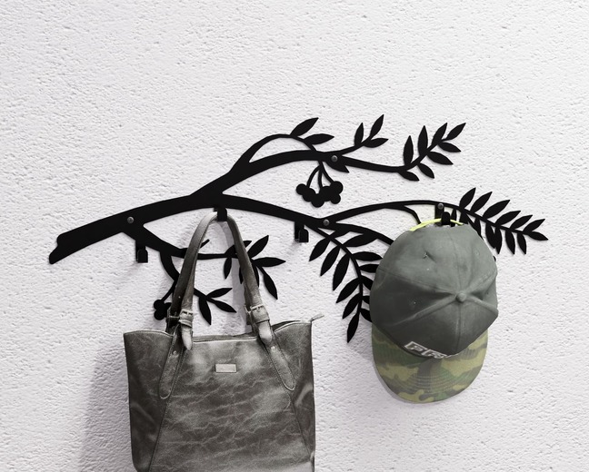 Rowan Branch Wall-Mounted Coat Rack. DXF, SVG files for plasma, laser cutting. Wall Mount Coat Rack