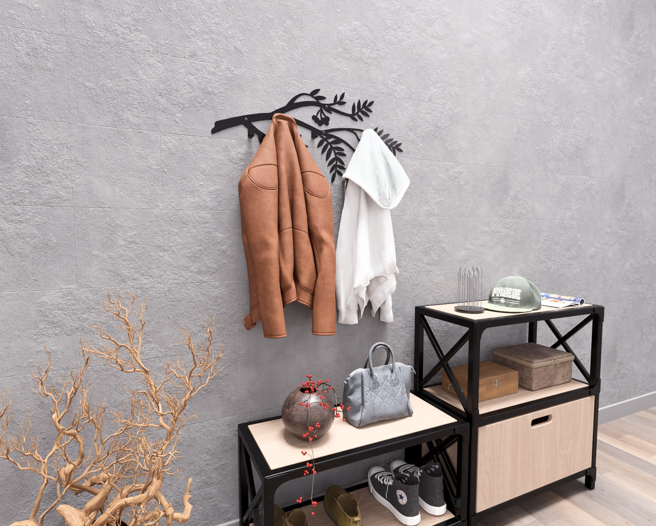 Rowan Branch Wall-Mounted Coat Rack. DXF, SVG files for plasma, laser cutting. Wall Mount Coat Rack. Фото 5