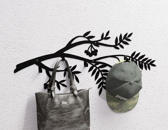 Rowan Branch Wall-Mounted Coat Rack. DXF, SVG files for plasma, laser cutting. Wall Mount Coat Rack