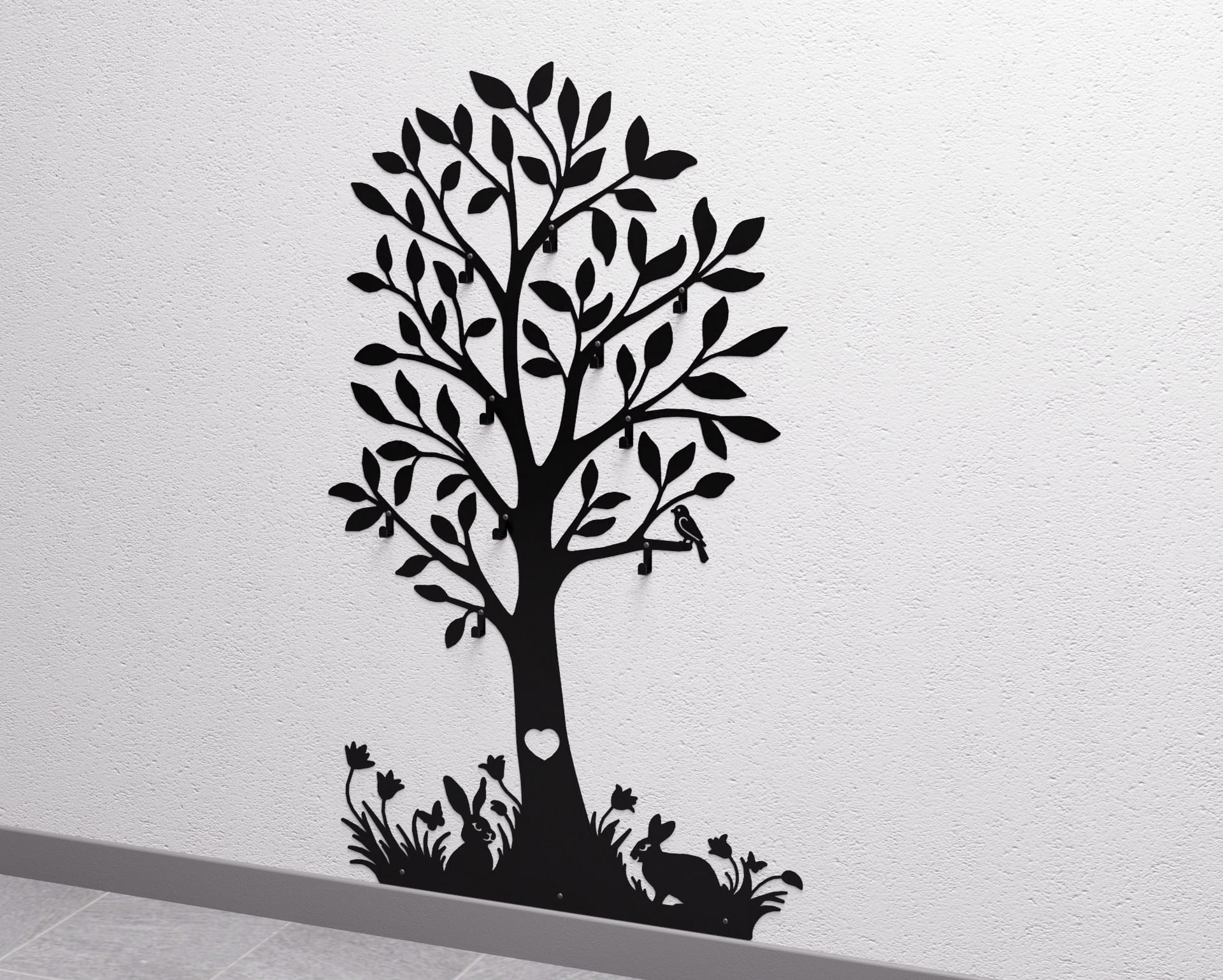 Cut Tree Rabbit Tree with Rabbits Wall-Mounted Coat Rack. Wall Mount Coat Rack DXF and ...