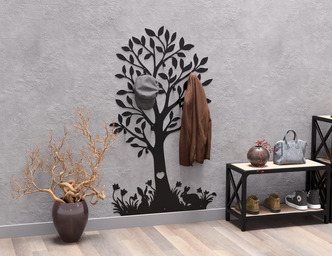 Tree with Rabbits Wall-Mounted Coat Rack. DXF, SVG files for plasma, laser cutting. Wall Mount Coat Rack