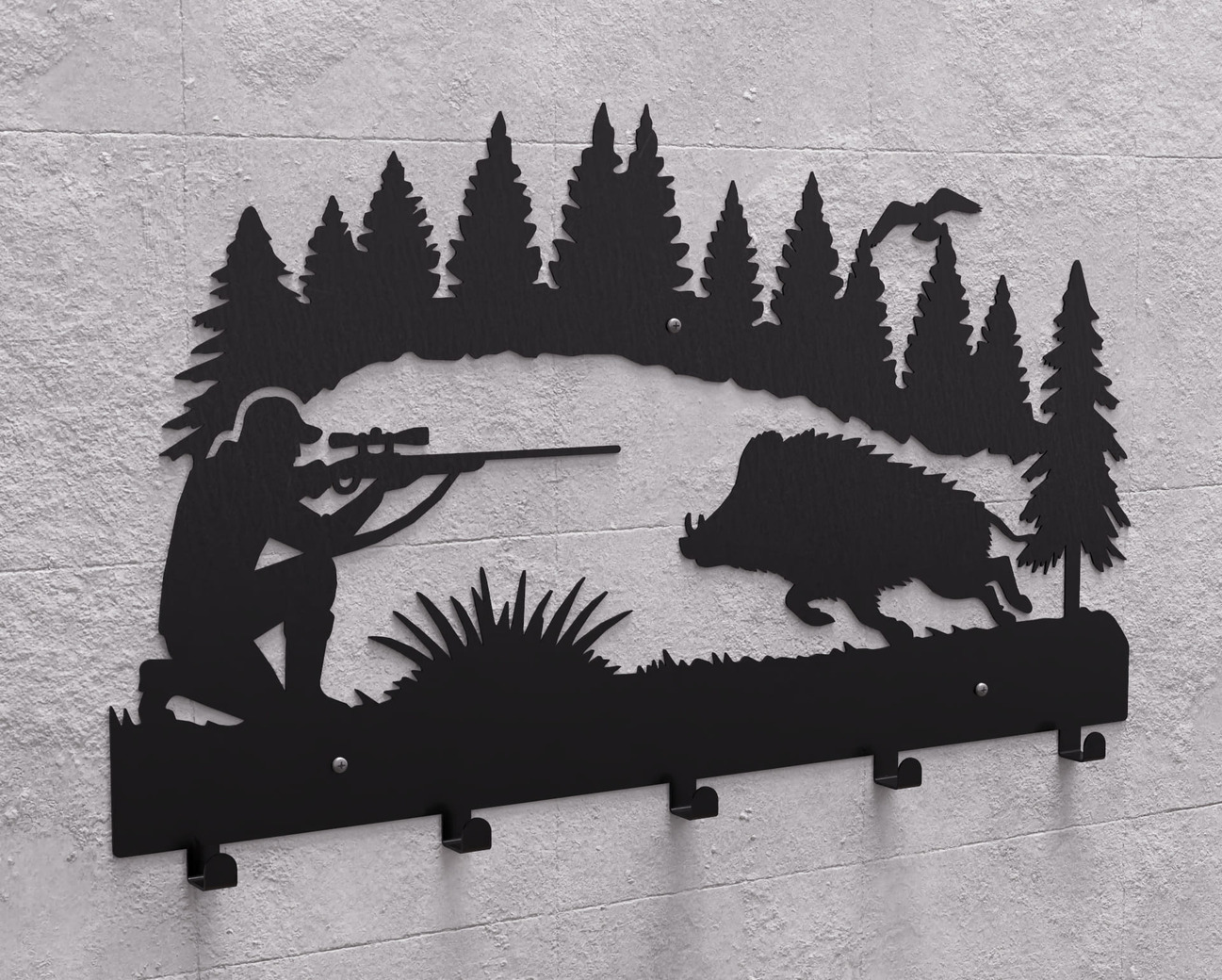 Wild Boar Hunting Wall-Mounted Coat Rack. DXF, SVG files for plasma, laser cutting. Wall Mount Coat Rack. Фото 11