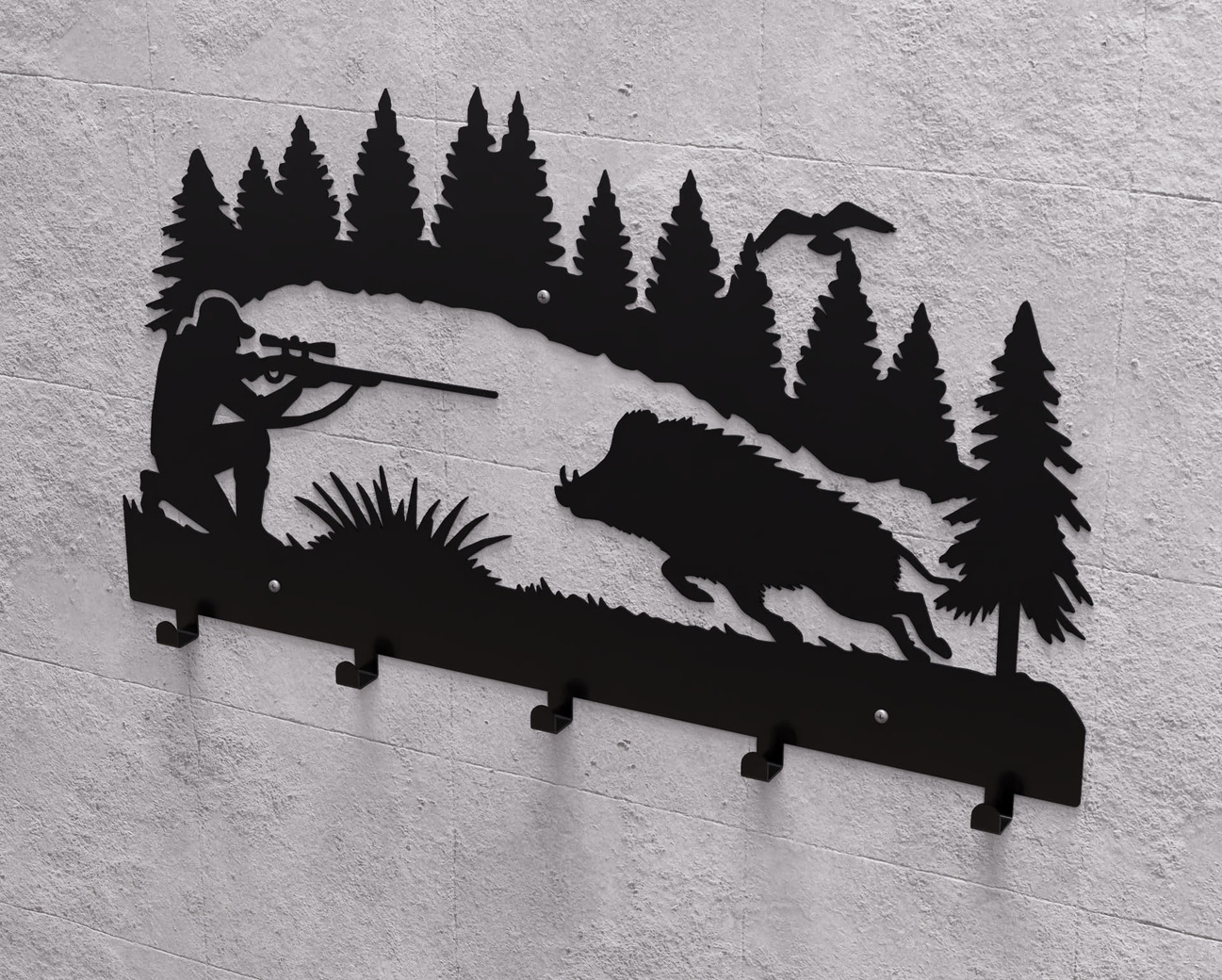 Wild Boar Hunting Wall-Mounted Coat Rack. DXF, SVG files for plasma, laser cutting. Wall Mount Coat Rack. Фото 8