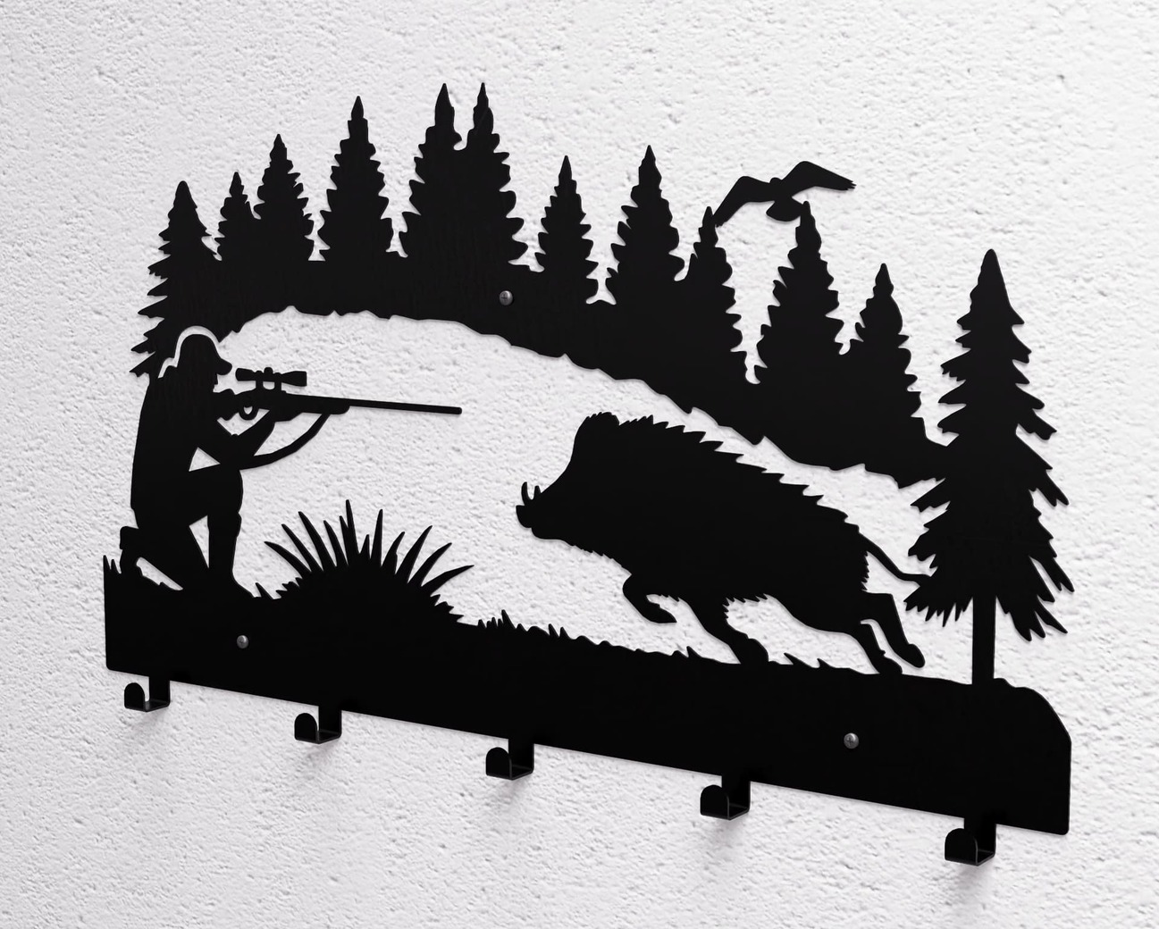 Wild Boar Hunting Wall-Mounted Coat Rack. DXF, SVG files for plasma, laser cutting. Wall Mount Coat Rack. Фото 10
