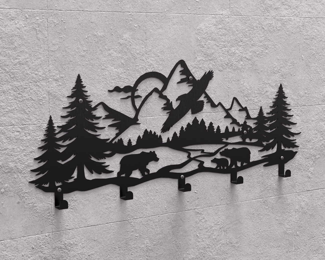 Wildlife in the Mountain Wall-Mounted Coat Rack V1. DXF, SVG files for plasma, laser cutting. Wall Mount Coat Rack. Фото 11