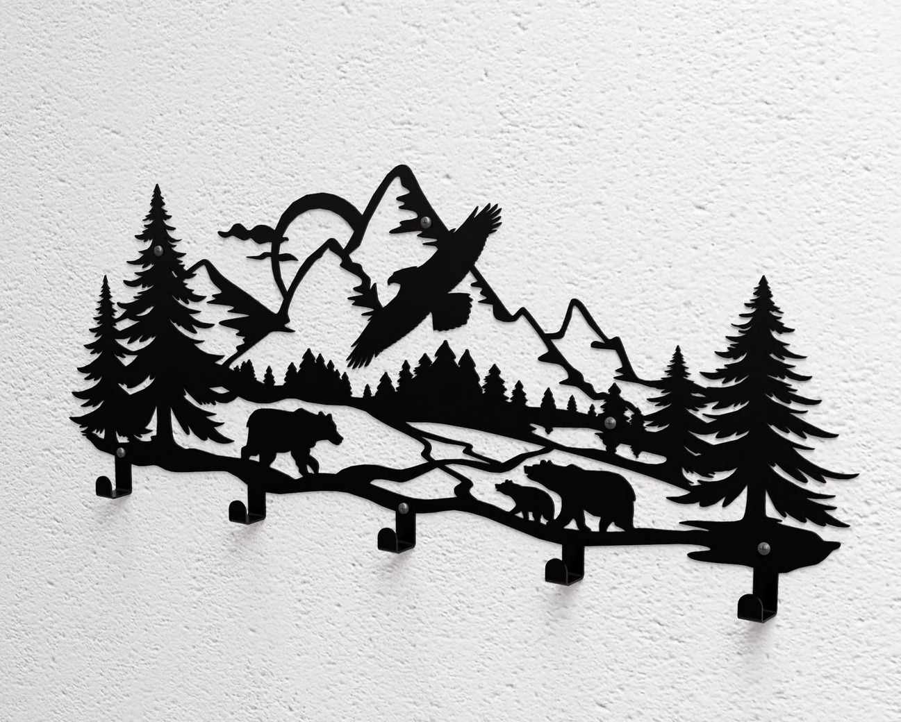 Wildlife in the Mountain Wall-Mounted Coat Rack V1. DXF, SVG files for plasma, laser cutting. Wall Mount Coat Rack. Фото 10