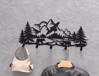 Wildlife in the Mountain Wall-Mounted Coat Rack V1. DXF, SVG files for plasma, laser cutting. Wall Mount Coat Rack