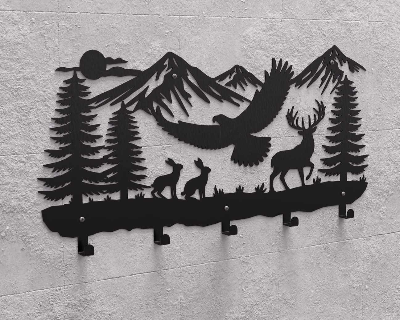 Wildlife in the Mountain Wall-Mounted Coat Rack V2. DXF, SVG files for plasma, laser cutting. Wall Mount Coat Rack. Фото 10