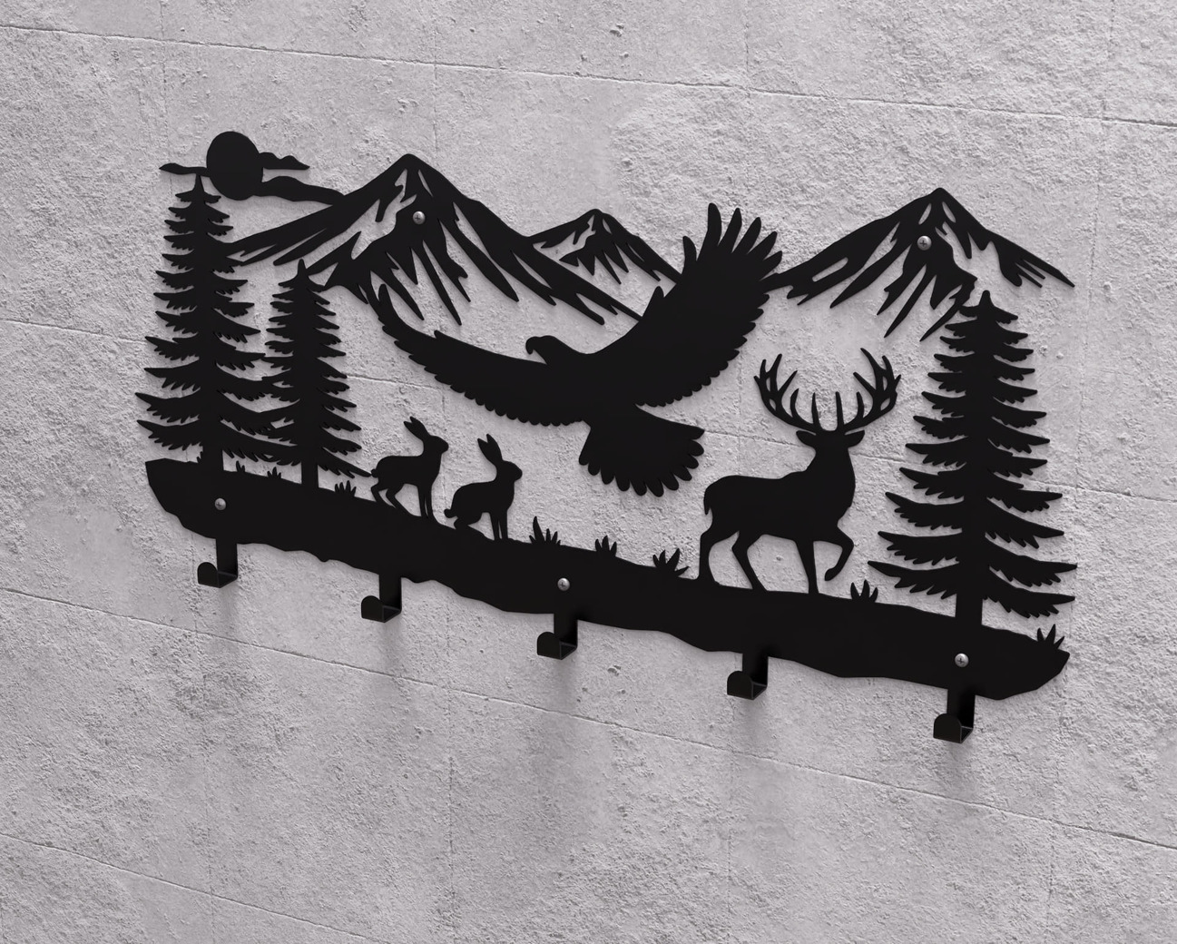 Wildlife in the Mountain Wall-Mounted Coat Rack V2. DXF, SVG files for plasma, laser cutting. Wall Mount Coat Rack. Фото 9