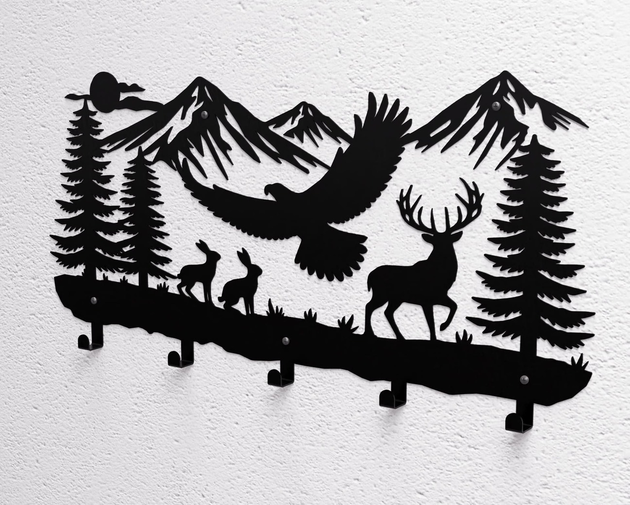 Wildlife in the Mountain Wall-Mounted Coat Rack V2. DXF, SVG files for plasma, laser cutting. Wall Mount Coat Rack. Фото 11