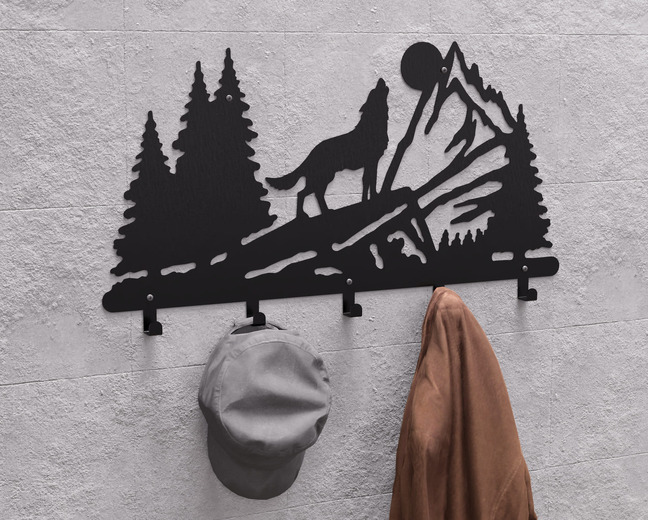 Wolf Wall-Mounted Coat Rack. DXF, SVG files for plasma, laser cutting. Wall Mount Coat Rack