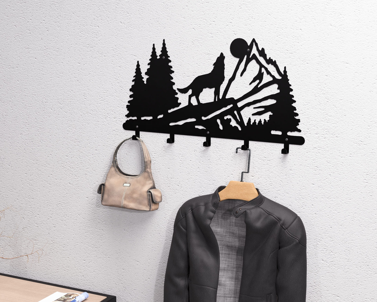 Wolf Wall-Mounted Coat Rack. DXF, SVG files for plasma, laser cutting. Wall Mount Coat Rack. Фото 2