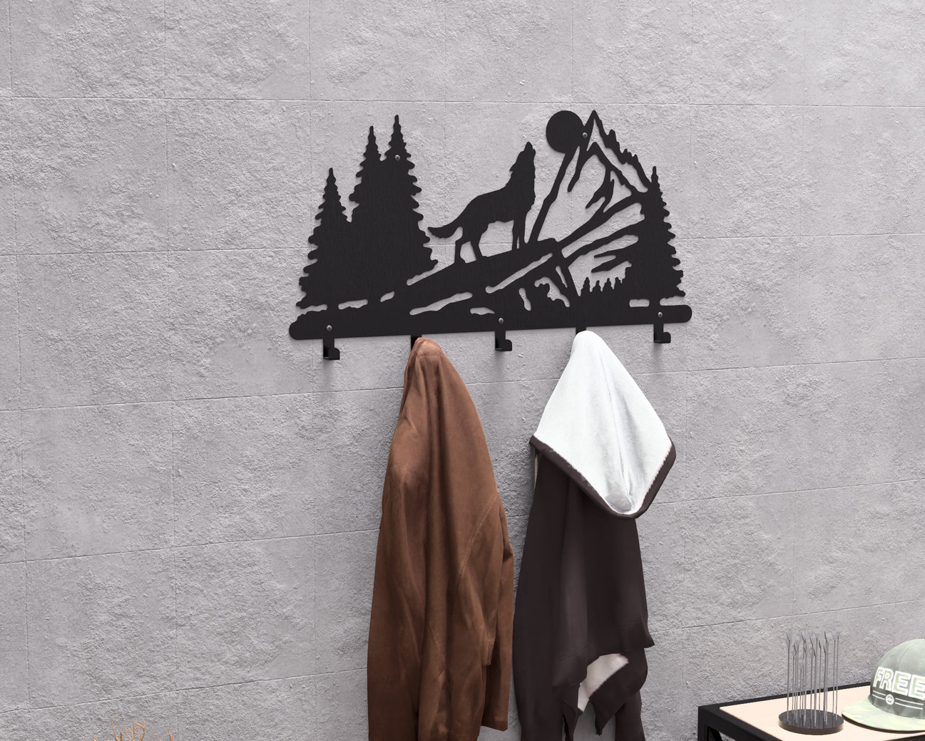 Wolf Wall-Mounted Coat Rack. DXF, SVG files for plasma, laser cutting. Wall Mount Coat Rack. Фото 4