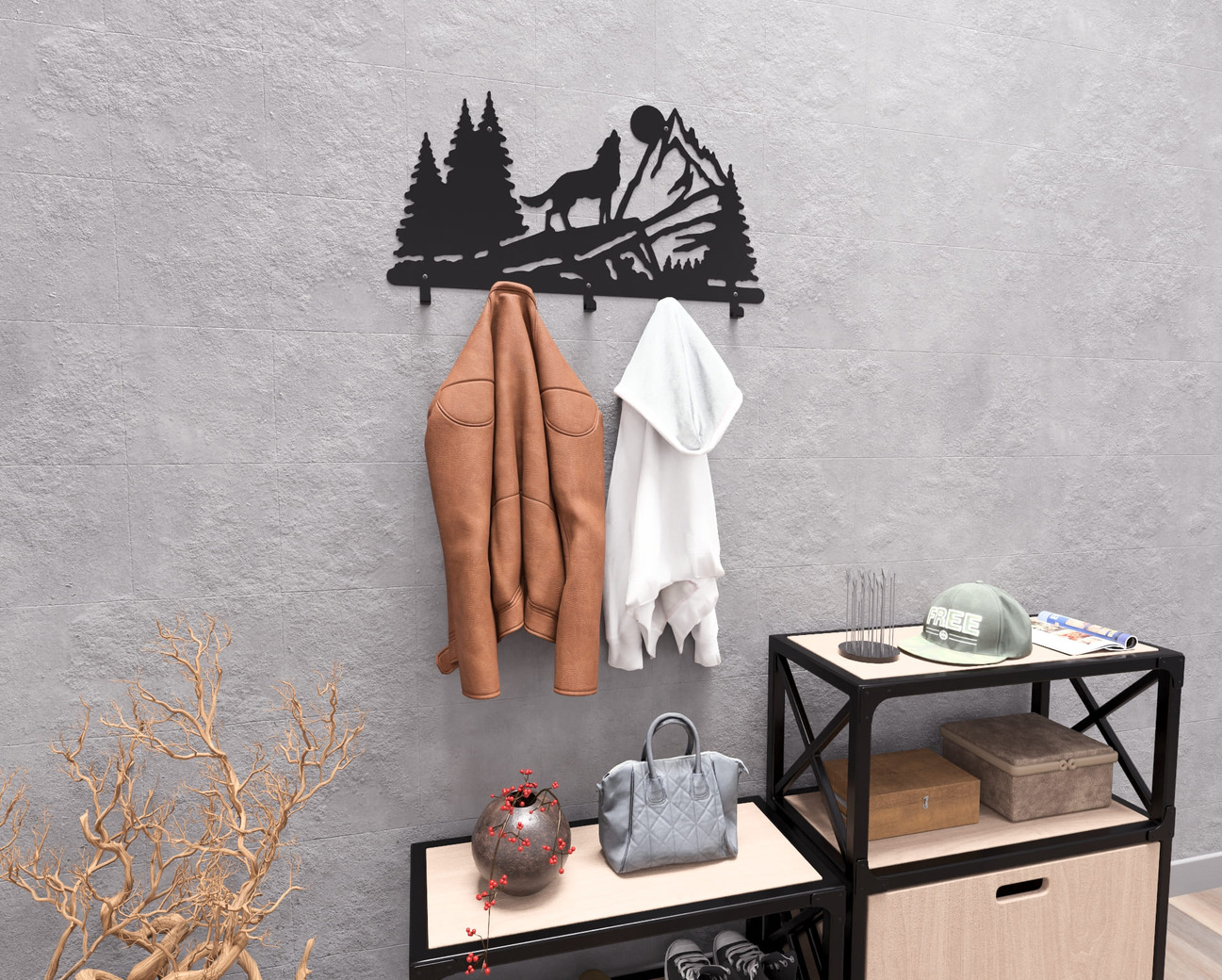 Wolf Wall-Mounted Coat Rack. DXF, SVG files for plasma, laser cutting. Wall Mount Coat Rack. Фото 5