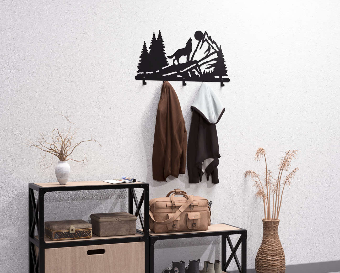 Wolf Wall-Mounted Coat Rack. DXF, SVG files for plasma, laser cutting. Wall Mount Coat Rack. Фото 6
