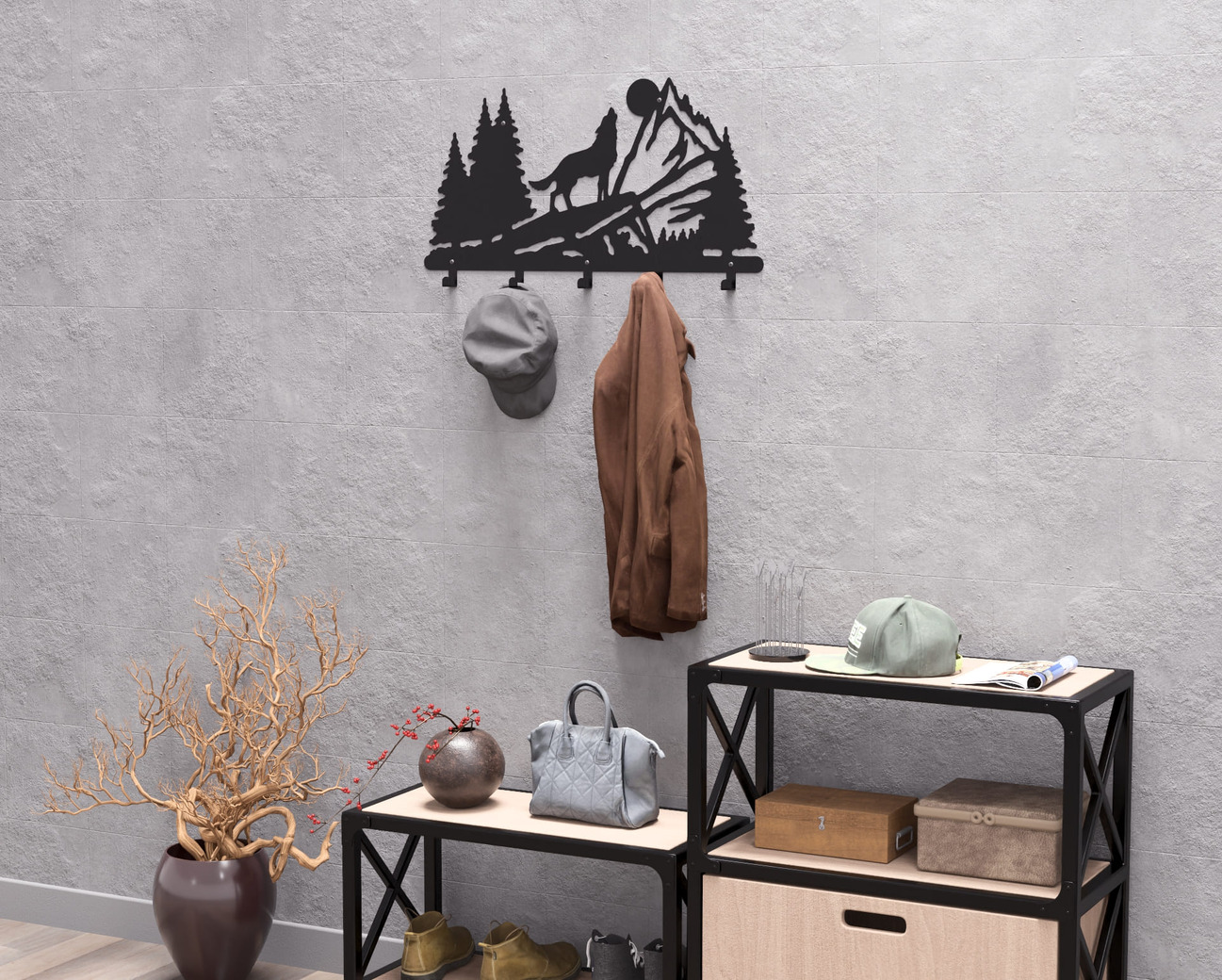 Wolf Wall-Mounted Coat Rack. DXF, SVG files for plasma, laser cutting. Wall Mount Coat Rack. Фото 7
