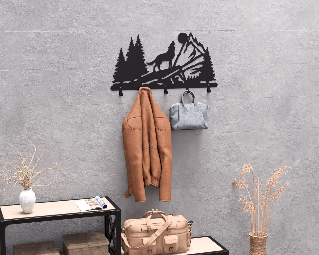 Wolf Wall-Mounted Coat Rack. DXF, SVG files for plasma, laser cutting. Wall Mount Coat Rack. Фото 9