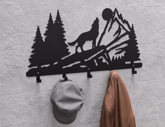 Wolf Wall-Mounted Coat Rack. DXF, SVG files for plasma, laser cutting. Wall Mount Coat Rack