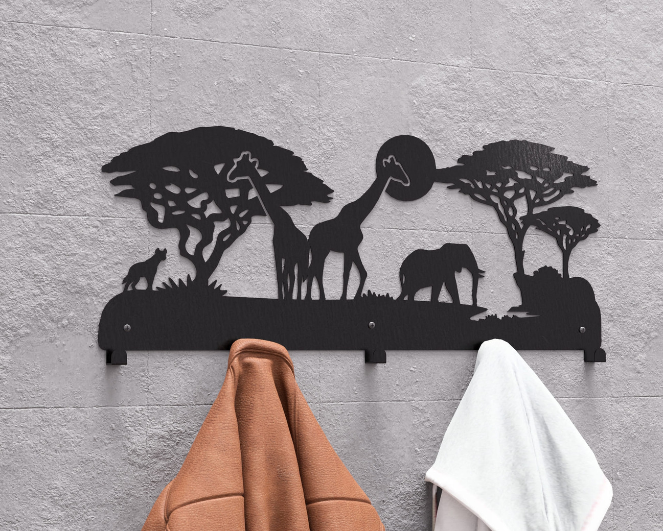 Wildlife of the African Savanna Wall-Mounted Coat Rack. DXF, SVG files for plasma, laser cutting. Wall Mount Coat Rack. Фото 3