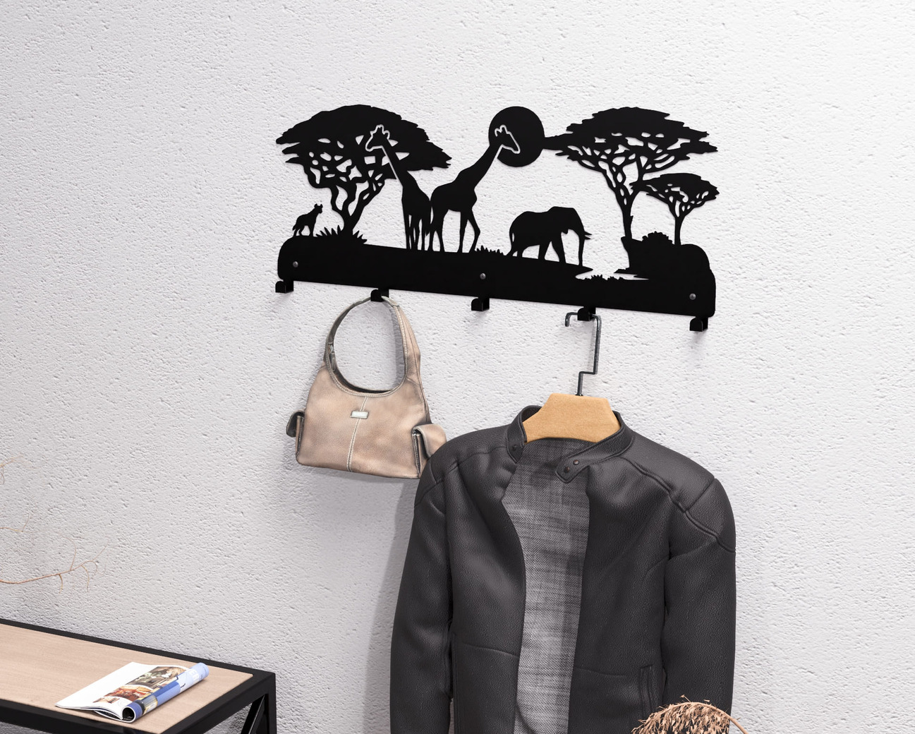 Wildlife of the African Savanna Wall-Mounted Coat Rack. DXF, SVG files for plasma, laser cutting. Wall Mount Coat Rack. Фото 2