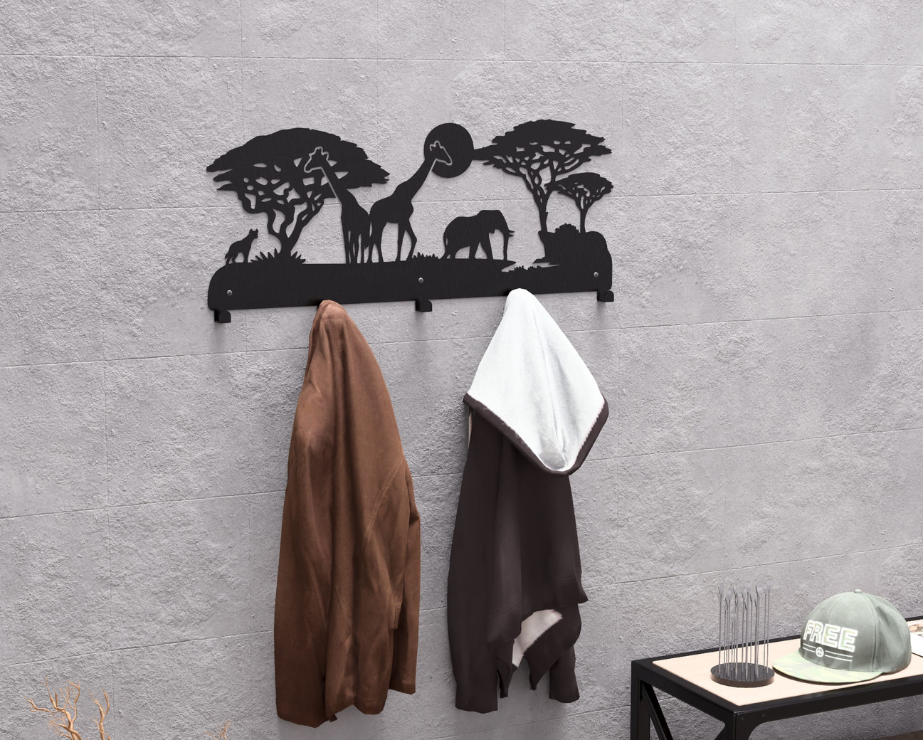 Wildlife of the African Savanna Wall-Mounted Coat Rack. DXF, SVG files for plasma, laser cutting. Wall Mount Coat Rack. Фото 5