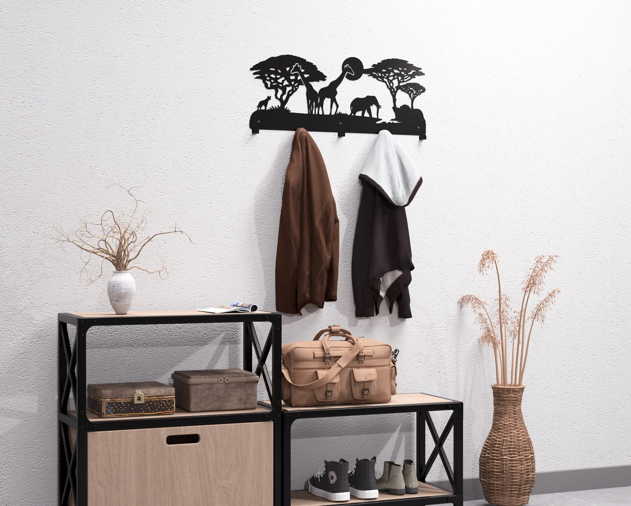 Wildlife of the African Savanna Wall-Mounted Coat Rack. DXF, SVG files for plasma, laser cutting. Wall Mount Coat Rack. Фото 7