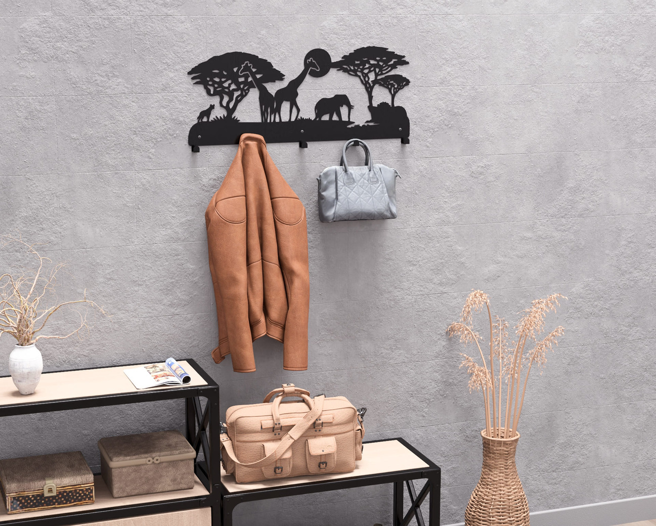 Wildlife of the African Savanna Wall-Mounted Coat Rack. DXF, SVG files for plasma, laser cutting. Wall Mount Coat Rack. Фото 8