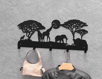 Wildlife of the African Savanna Wall-Mounted Coat Rack. DXF, SVG files for plasma, laser cutting. Wall Mount Coat Rack