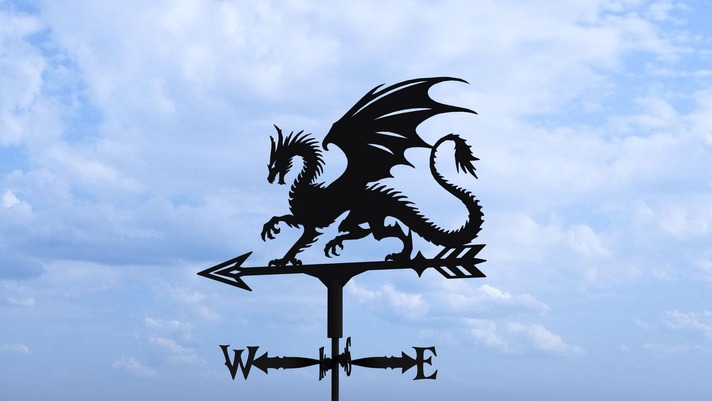 Giruetă Dragon V1 trei dimensiuni. Fișiere DXF, SVG pentru tăiere cu plasmă și laser. Indicator directie vant
