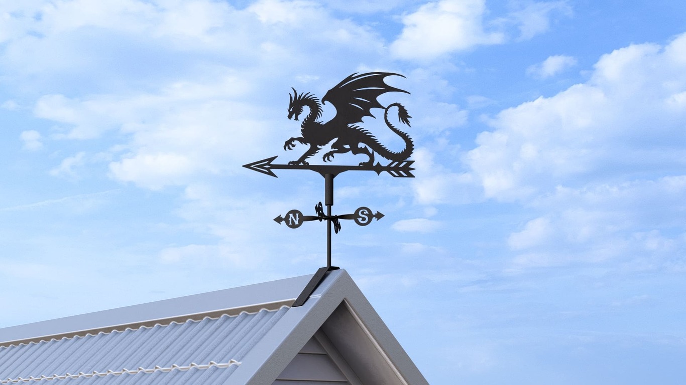Giruetă Dragon V1 trei dimensiuni. Fișiere DXF, SVG pentru tăiere cu plasmă și laser. Indicator directie vant. Фото 4