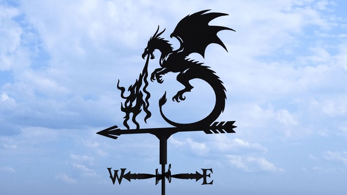 Giruetă Dragon V3 trei dimensiuni. Fișiere DXF, SVG pentru tăiere cu plasmă și laser. Indicator directie vant