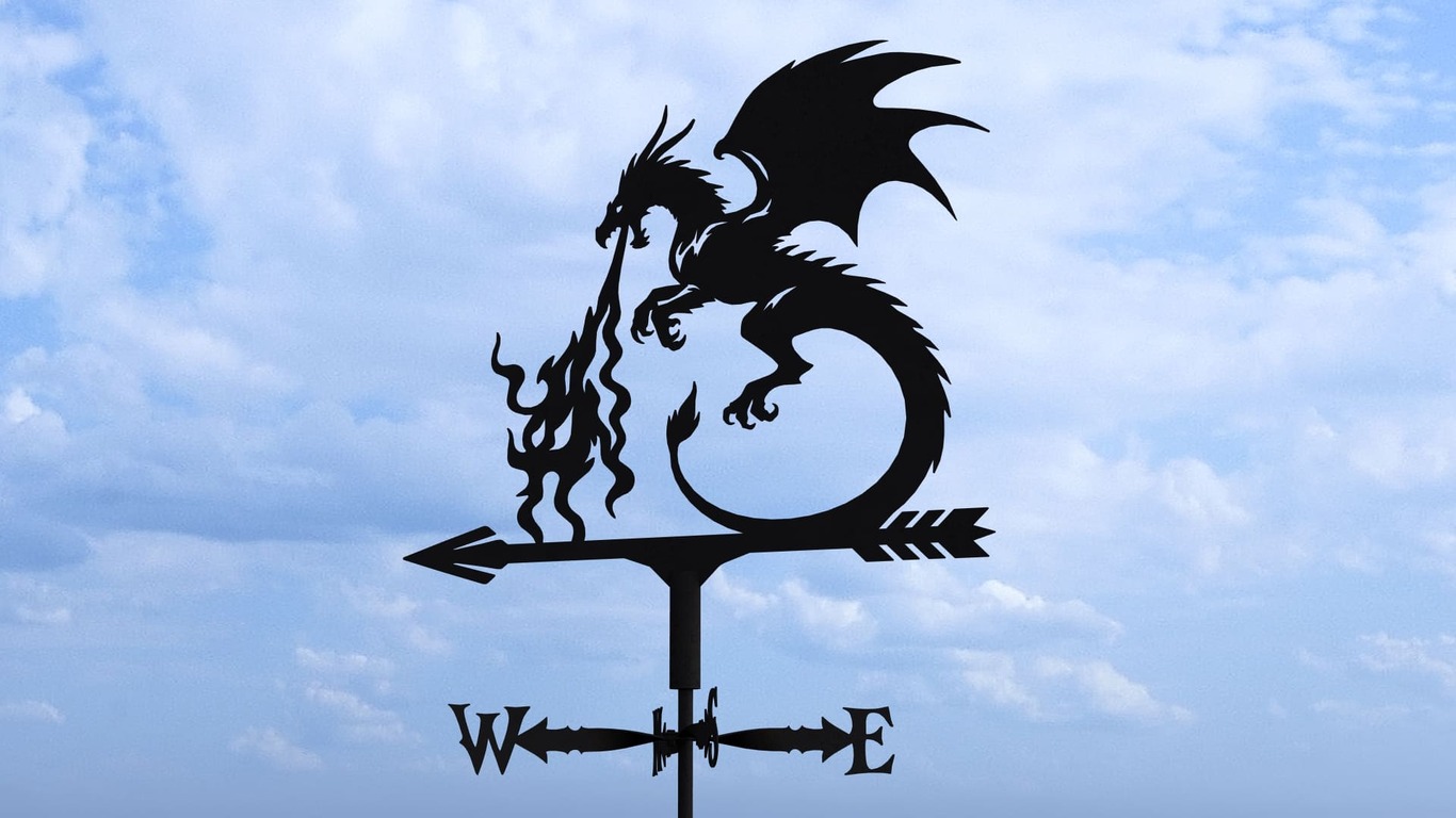 Giruetă Dragon V3 trei dimensiuni. Fișiere DXF, SVG pentru tăiere cu plasmă și laser. Indicator directie vant