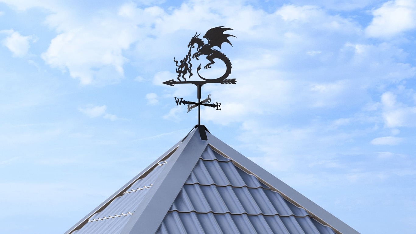 Giruetă Dragon V3 trei dimensiuni. Fișiere DXF, SVG pentru tăiere cu plasmă și laser. Indicator directie vant. Фото 2