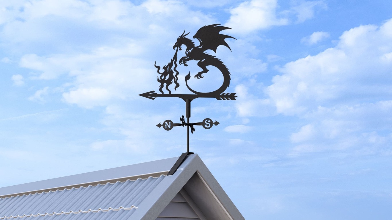 Giruetă Dragon V3 trei dimensiuni. Fișiere DXF, SVG pentru tăiere cu plasmă și laser. Indicator directie vant. Фото 5
