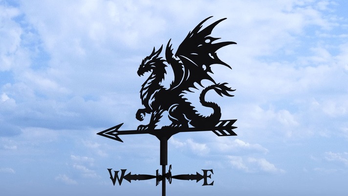 Giruetă Dragon V4 trei dimensiuni. Fișiere DXF, SVG pentru tăiere cu plasmă și laser. Indicator directie vant