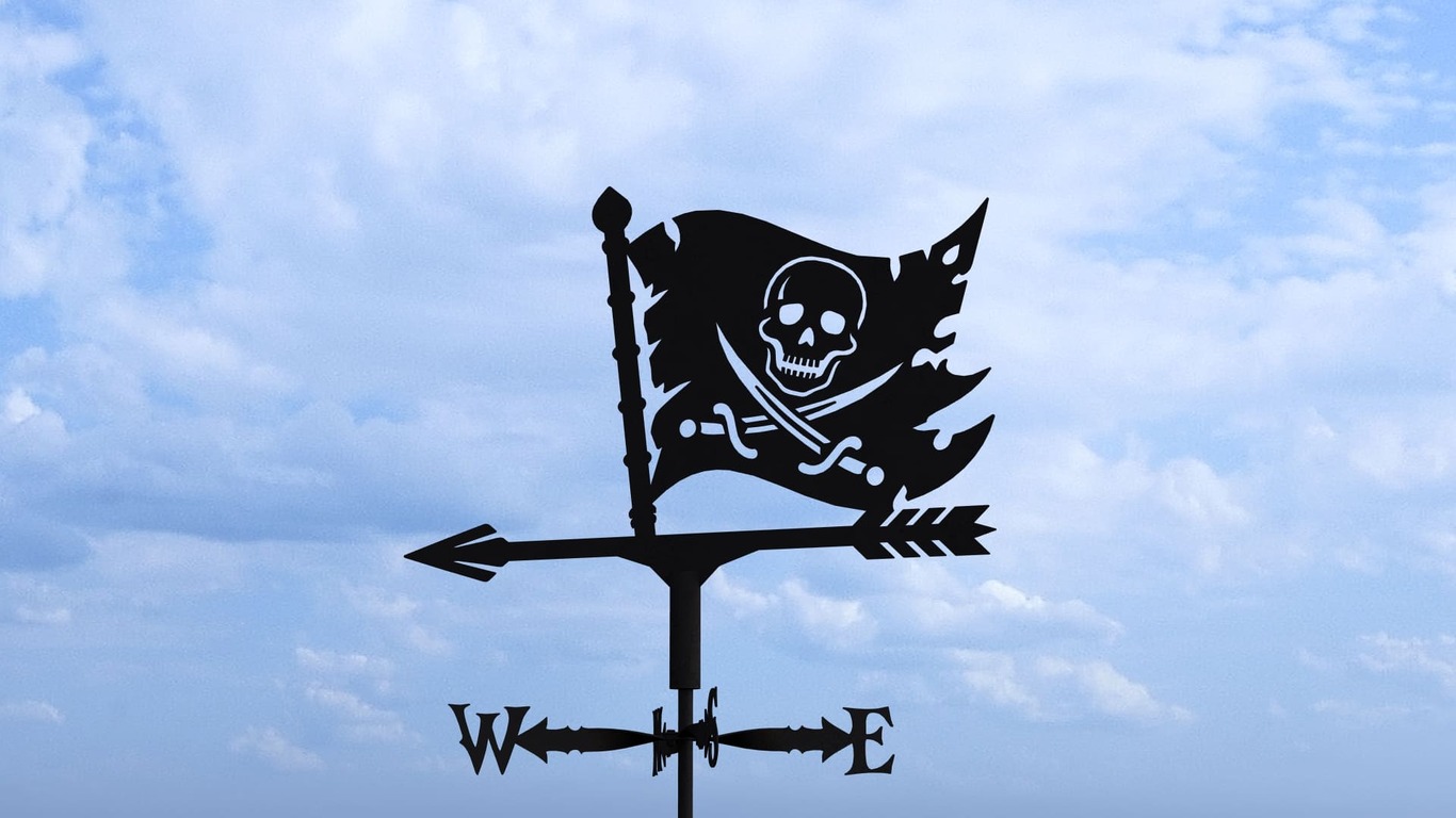 Jolly Roger Weather Vane Three Sizes. DXF, SVG files for plasma, laser cutting. Wind Vane