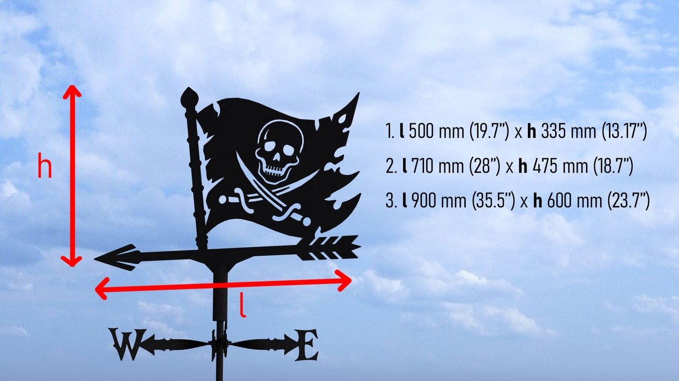 Jolly Roger Weather Vane Three Sizes. DXF, SVG files for plasma, laser cutting. Wind Vane. Фото 10