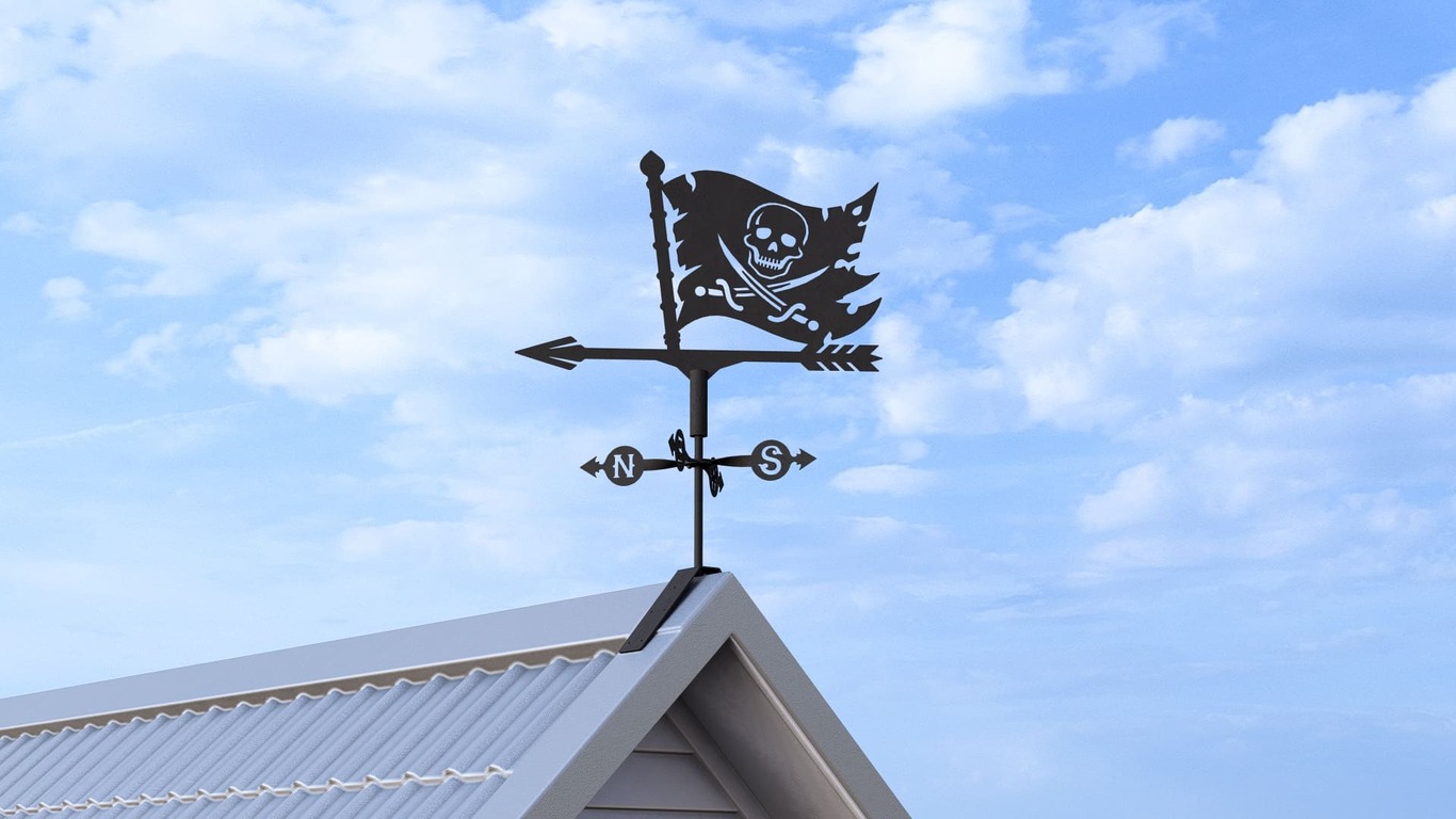 Jolly Roger Weather Vane Three Sizes. DXF, SVG files for plasma, laser cutting. Wind Vane. Фото 5