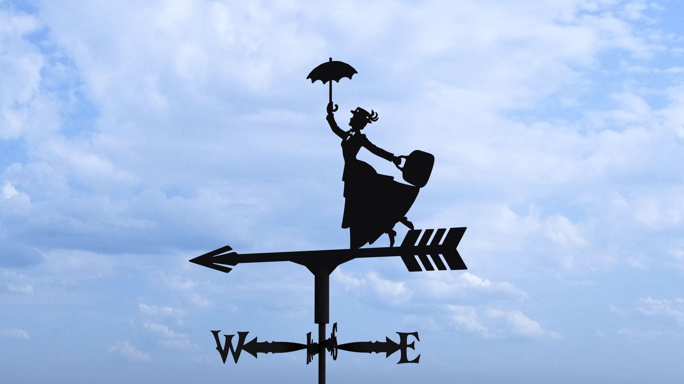 Cata-vento Mary Poppins três tamanhos. Arquivos DXF e SVG para corte e plasma a laser. Indicador de direção do vento, para telhado externo, jardim
