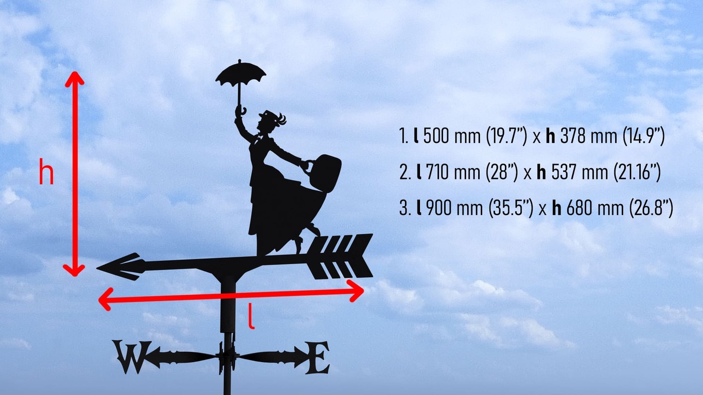 Cata-vento Mary Poppins três tamanhos. Arquivos DXF e SVG para corte e plasma a laser. Indicador de direção do vento, para telhado externo, jardim. Фото 10
