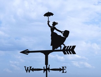 Mary Poppins Weather Vane Three Sizes. DXF, SVG files for plasma, laser cutting. Wind Vane