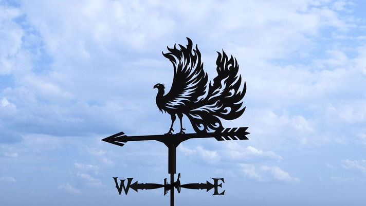 Phoenix Weather Vane Three Sizes. DXF, SVG files for plasma, laser cutting. Weathervane roof decor