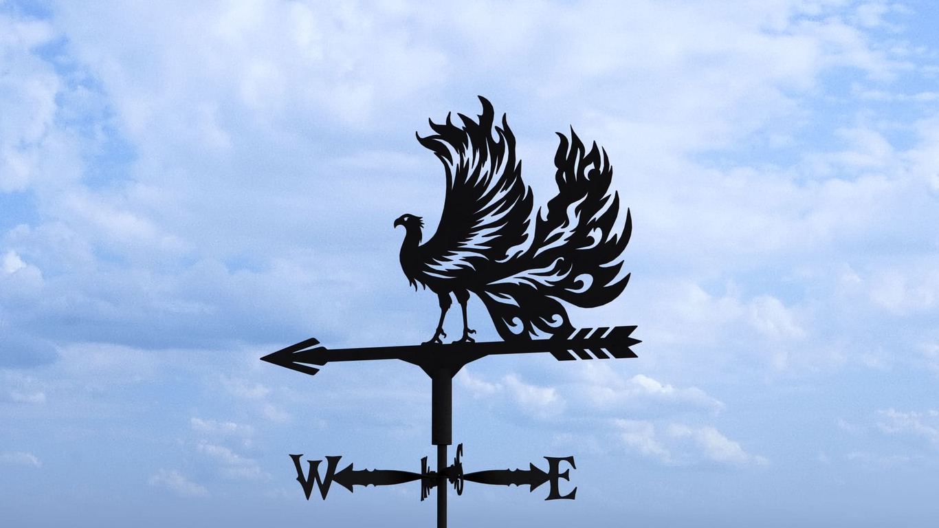 Phoenix Weather Vane Three Sizes. DXF, SVG files for plasma, laser cutting. Weathervane roof decor