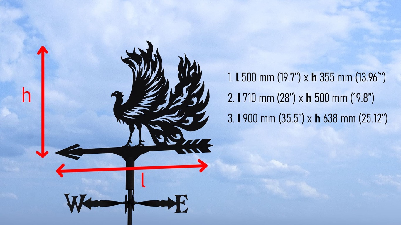 Phoenix Weather Vane Three Sizes. DXF, SVG files for plasma, laser cutting. Weathervane roof decor. Фото 10