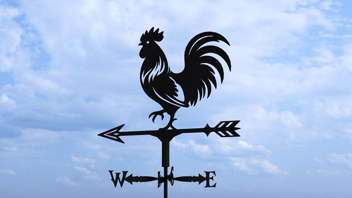 Rooster Weathervane V1 Three Sizes. DXF, SVG files for plasma, laser cutting. Weathercock roof decor