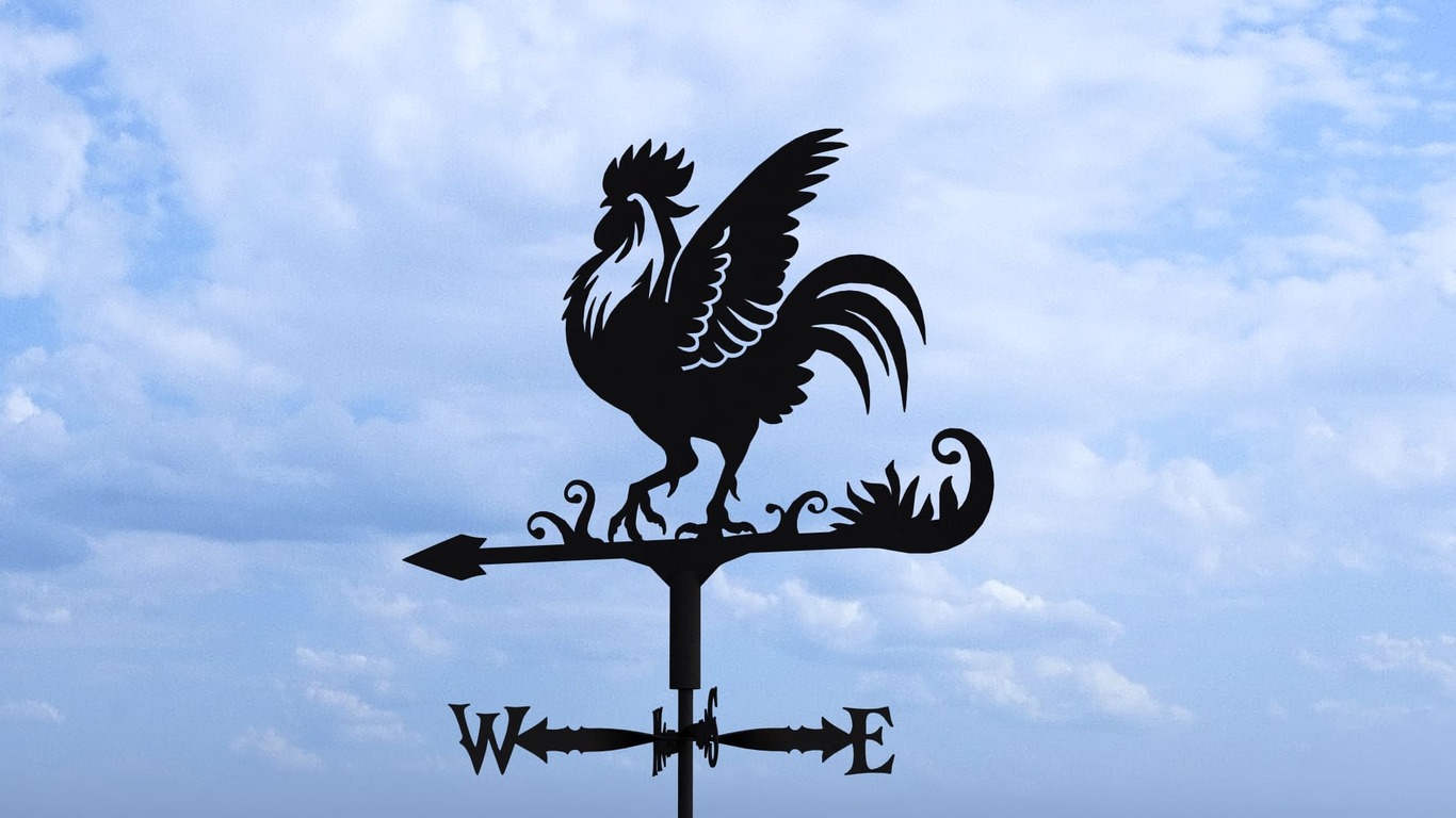 Rooster Weathervane V2 Three Sizes. DXF, SVG files for plasma, laser cutting. Weathercock roof decor