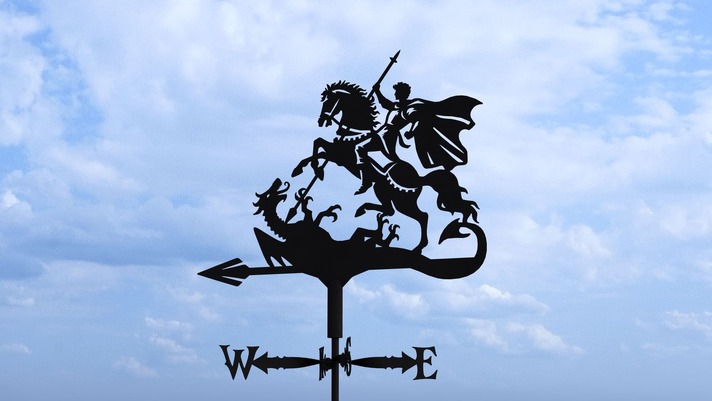 Saint George and the Dragon Weather Vane Three Sizes. DXF, SVG files for plasma, laser cutting. Weathervane roof decor